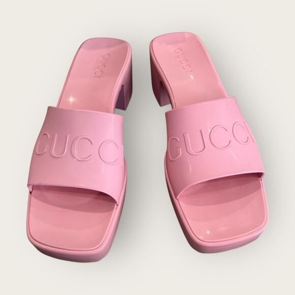 GUCCI Rubber Logo Platform 20/60mm Slide Sandals - Picture 4 of 7